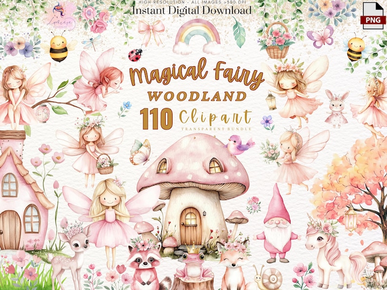 Fairy World Watercolor Clipart, Woodland Fairy PNG, Magical Fairies ...