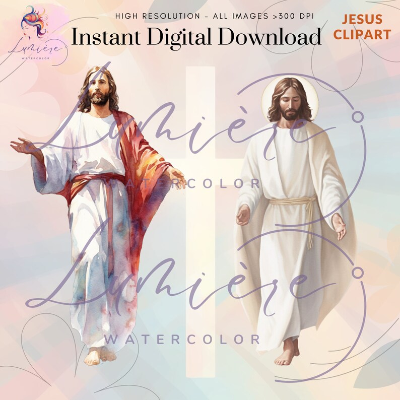 Christian Clipart Bundle~ 20 Transparent Watercolor Jesus PNG ...