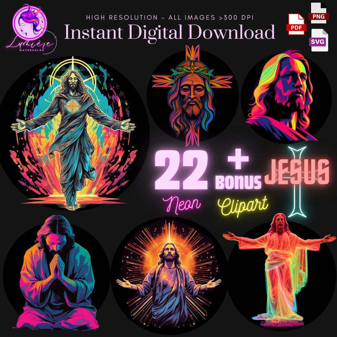 Christian Neon Clipart ~ Set of 22+ Jesus ~ Modern Spirituality~high ...