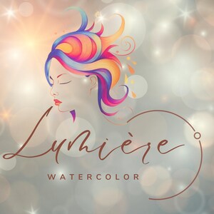 May include: A watercolor illustration of a woman with colorful hair, with the text "Lumi&egrave;re Watercolor" below.
