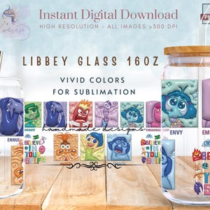 3D inflated Cartoon Emotions 16oz Libbey Glass Can Wrap ~ Feelings Skinny Tumbler Wrap ~ Mental Health~ Emotions Sublimation Design~ Digital