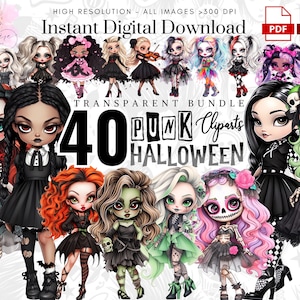 Halloween Punk Girls Clipart~ 40 Chibi Halloween Girls PNGs~  Halooween Png~ Horror PNG~ Anime~ High Quality Transparent PNG~ Digital crafts