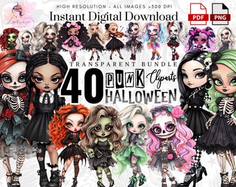 Halloween Punk Girls Clipart ~ 40 Chibi Halloween Girls PNGs ~ Halooween Png ~ Horror PNG ~ Anime ~ Hochwertige transparente PNG ~ Digitales Handwerk