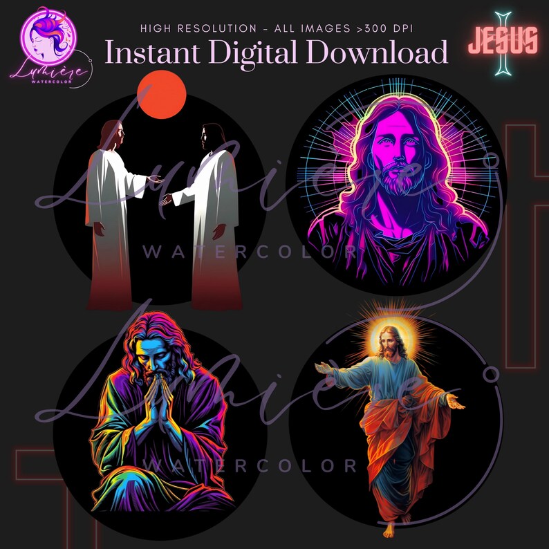 Christian Neon Clipart ~ Set of 22+ Jesus ~ Modern Spirituality~high ...