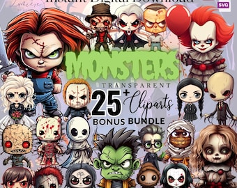 Halloween Monsters ClipArt~ 26+ Classic Movie Characters PNG~ Horror Villain Png~ High quality transparent PNG SVG~ScrapBooking~Digital