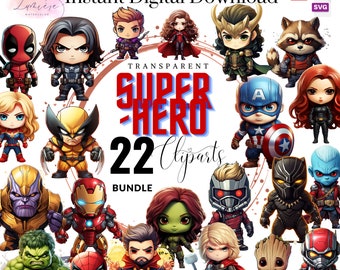 Superheroes ClipArt Bundle~  22 Cute Characters~ High Resolution DigitalClipArts~ High quality PNG SVG PDF~ Instant Download