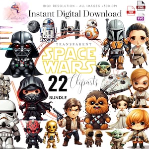 Space Wars ClipArt Pack1~ Space Wars 22 Cute Characters~ High Resolution DigitalClipArts~ High quality PNG SVG PDF~ Instant Download