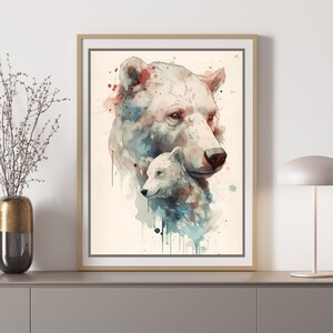 Child & Mother Print~ Arctic Polar Bear~ Animal Portrait~ Maternal Instinct~ Nursery Wall Decor~ Watercolor~ High Resolution~ Animal Poster
