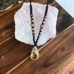 Citrine Necklace,  macrame, Adjustable necklace, boho style, handmade gift