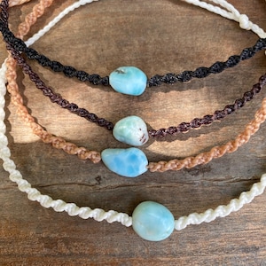 Larimar Gemstone Macrame Anklet: Adjustable Boho Jewelry,, Handmade