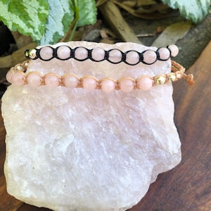 Rose quartz bracelet, Macrame gemstone bracelet, adjustable size, handmade gift, boho
