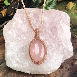 Rose Quartz Macrame Necklace: Adjustable Length, Boho Chic, Handmade