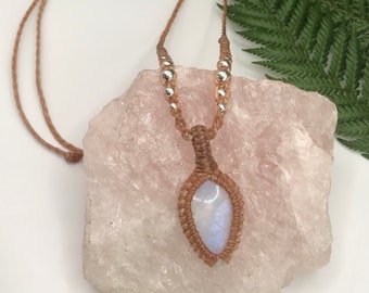 Moonstone pendant, Macrame necklace