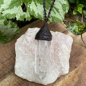 Clear Quartz Pendant, double terminated quartz pendant, Macrame, Adjustable length, Brown, handmade gift