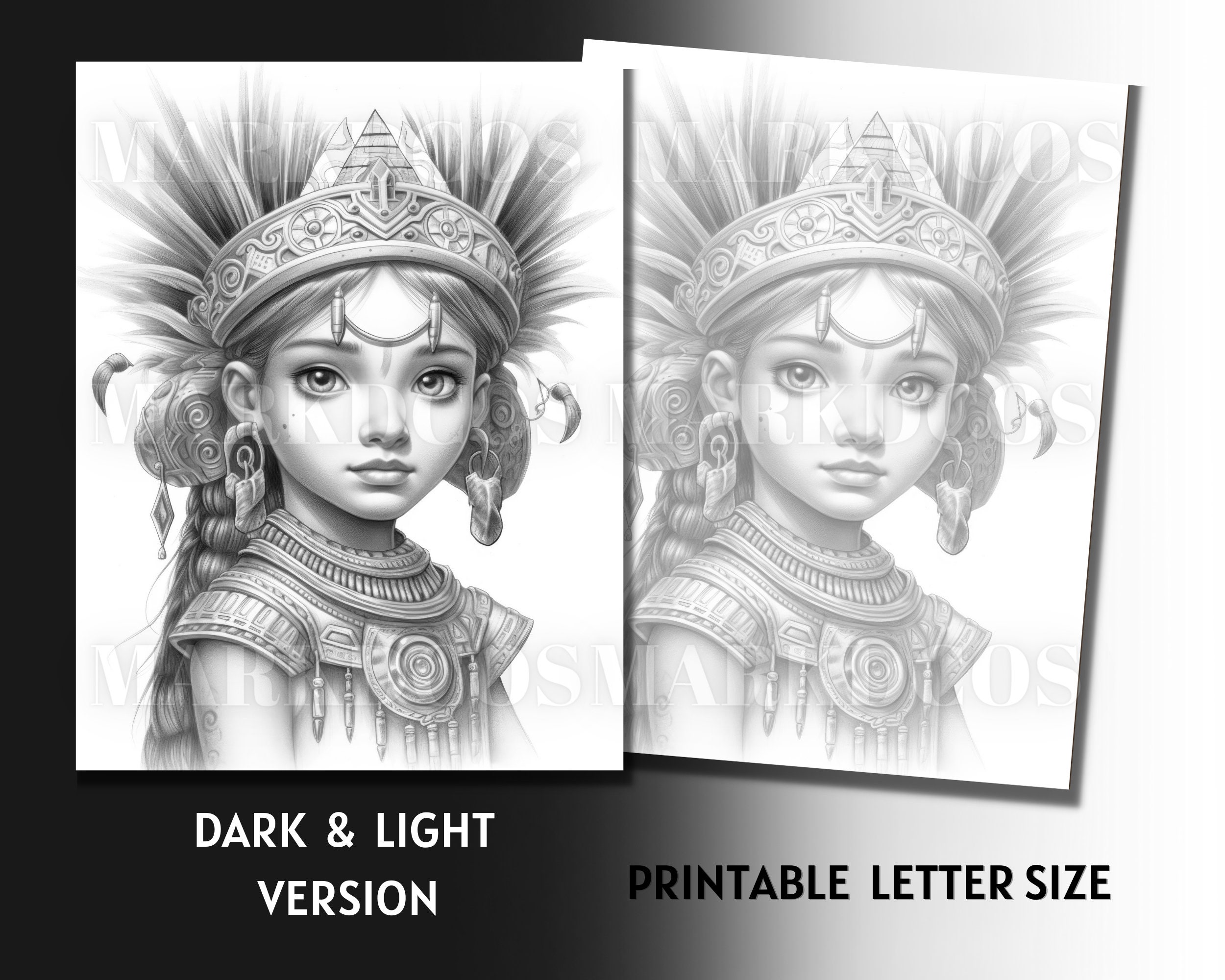 40 Aztec Girl Coloring Book, Grayscale Coloring Book for Adults and ...