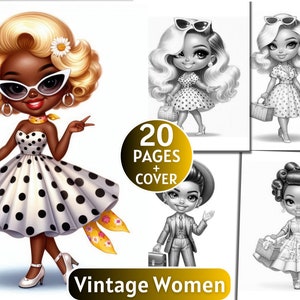 20  Coloring Book | Grayscale Coloring Book for Adults and Kids | Old Vintage Womens, Victorian Era |Printable PDF| Instant Download