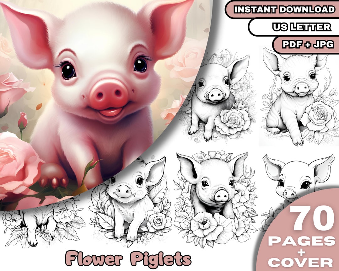 70 Flower Piglets Coloring Adults & Kids Coloring Pages Etsy
