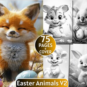 75 Easter Animals V2 Coloring Book, Grayscale Coloring Book for Adults and Kids, Spring Coloring Page,Digital Download,Printable Coloring