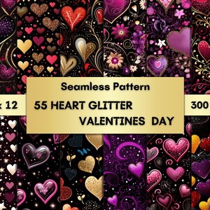 55 Valentine Love Seamless Pattern, Seamless Heart Glitter Walentynki Cyfrowy Papier, Glitter Serca Tekstura Tło, CZĘŚĆ - 1
