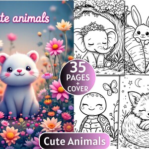 Gedurfd en gemakkelijk kleurboek, schattige dieren kleurplaten, bloemen, kawaii bosdieren, ontspannende activiteit voor volwassenen, stressverlichting