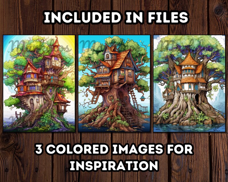 Treehouse With Color 30 Enchanted Tree Houses Coloring, Adults + Kids Coloring Pages ...