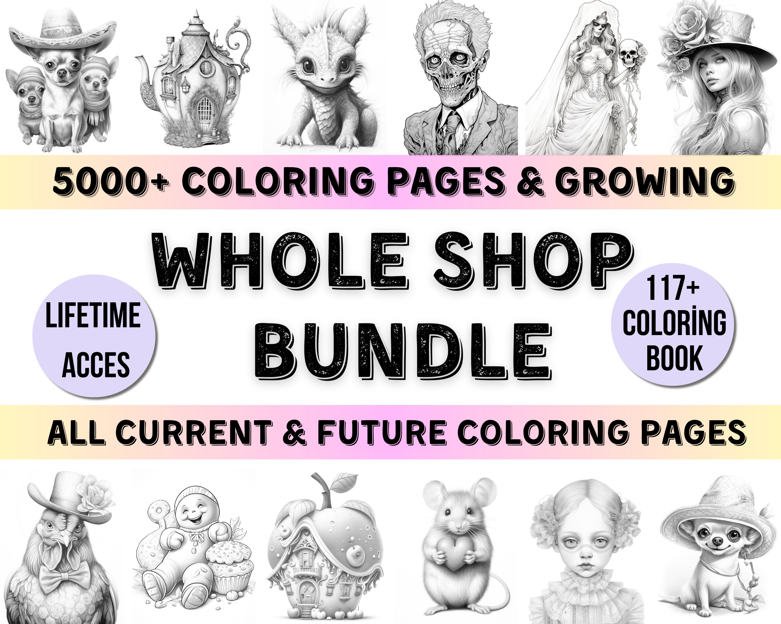 5.000+ Coloring Pages Whole Shop Bundle, Adults Coloring Book ...