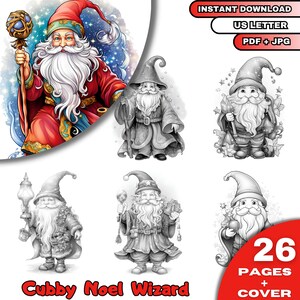 26 Cubby Noel Wizard Coloring Book, Adults & Kids  Coloring Pages, Grayscale Coloring Book, Digital Download, Printable PDF File