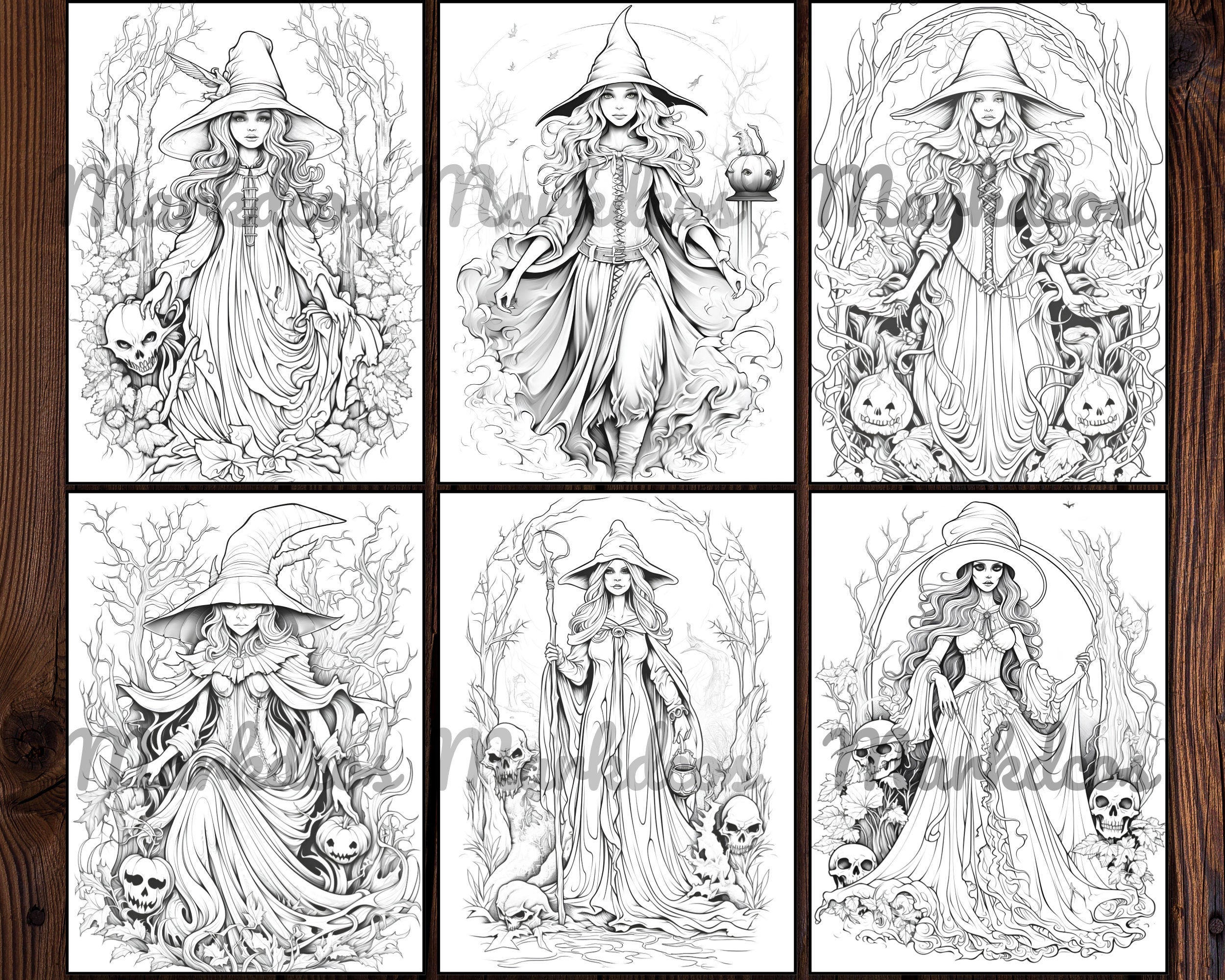 25 Halloween Witches Coloring Book, Adults & Kids Coloring Pages ...