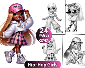 24 Hip Hop Girls Coloring Pages | Grayscale Coloring Book for Adults and Kids | Street Girls, Gangsta Girls |Printable PDF| Instant Download