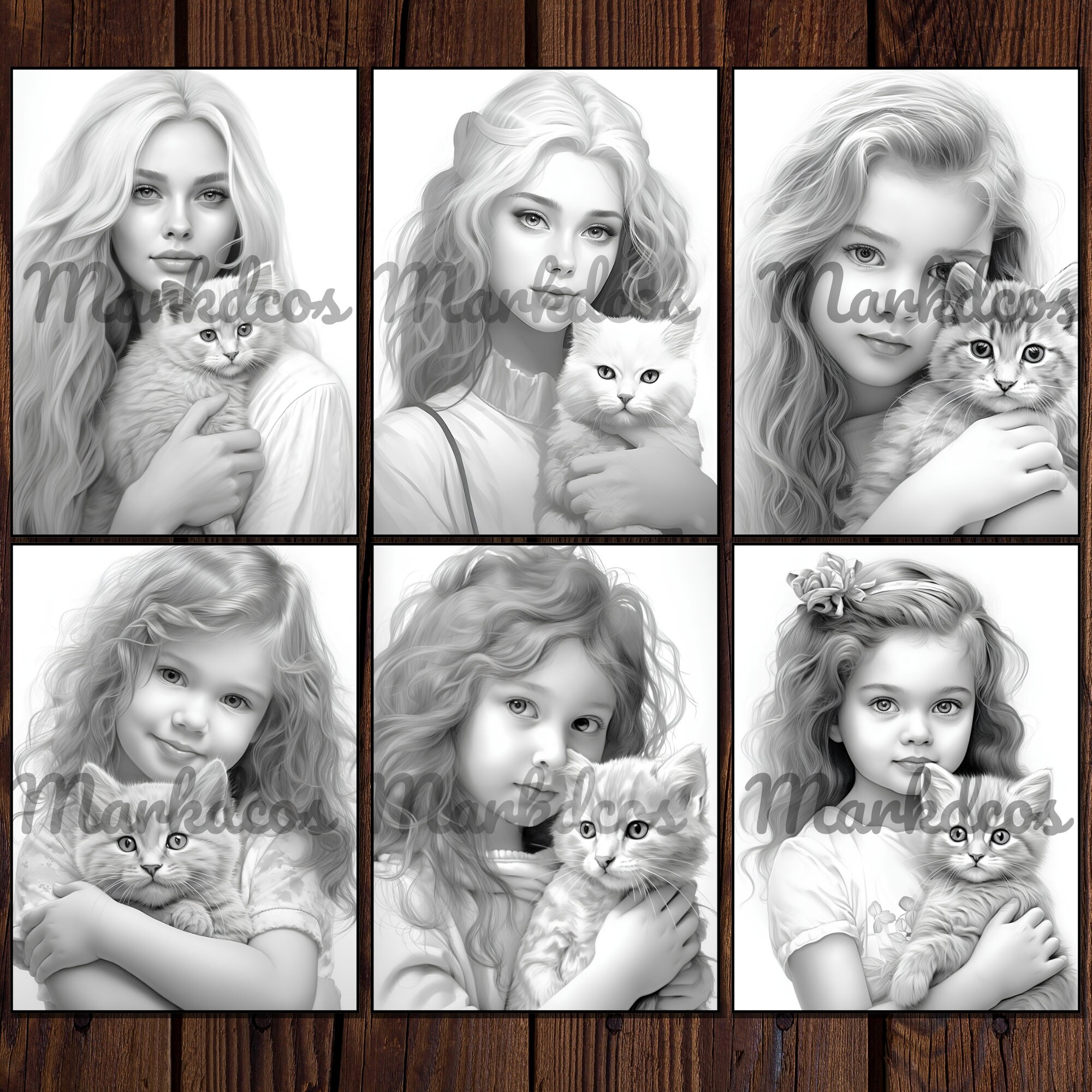 45 Girl With Cat Coloring Book Adults & Kids Coloring Pages - Etsy