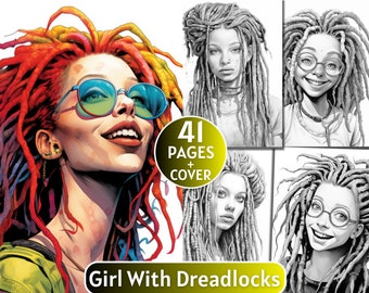 41 Girl With Dreadlocks Coloring Pages | Grayscale Coloring Book for Adults and Kids | Hair Coloring Pages |Printable PDF| Instant Download