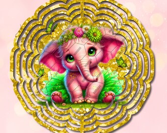 Sparkly Pink Elephant Wind Spinner | PNG File | Sublimation Design | Digital Download
