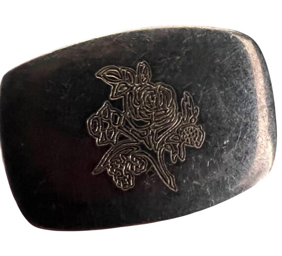 Vintage Rose Engraved Rectangular Silver Tone Met… - image 2