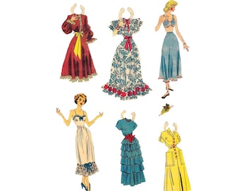 Printable vintage paper dolls with cut out dresses
