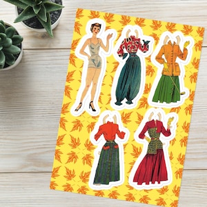 Fall Vintage Cut-Out Paper Doll Stickervel