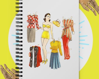 Spiral notebook with retro paper doll design
