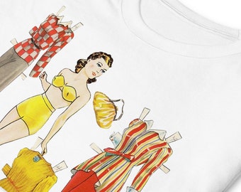 Kurzarm Unisex T-Shirt mit Vintage Cut Out Papierpuppe
