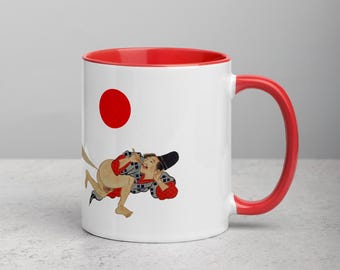 Funny Mug with Color Inside | He-gassen, vintage Japanese art scroll | Japanese fart war humour