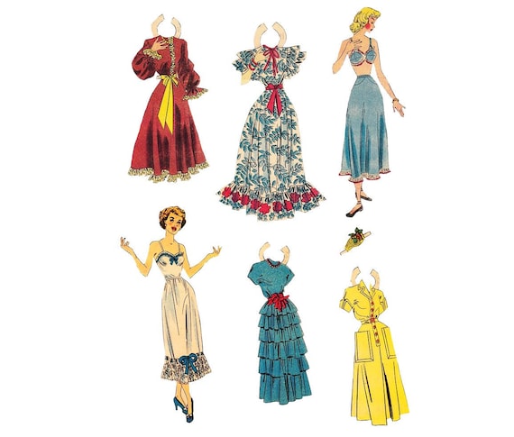 paper dress cut out Printable Vintage Paper Dolls With Cut Out Dresses