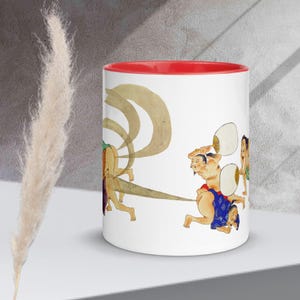 Funny Mug with Color Inside | He-gassen, vintage Japanese art scroll | Japanese fart war humour