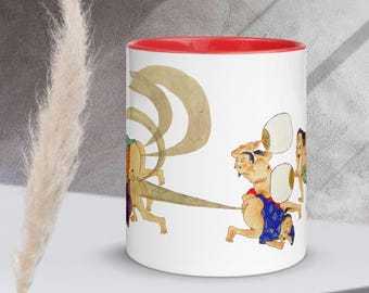 Funny Mug with Color Inside | He-gassen, vintage Japanese art scroll | Japanese fart war humour