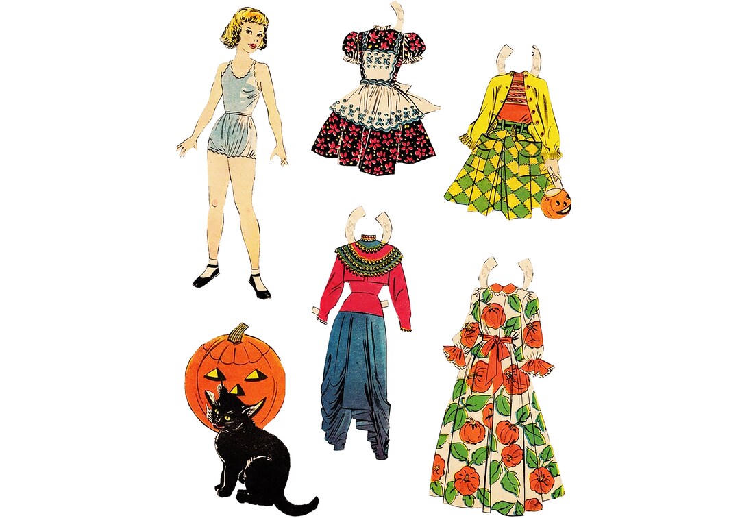 Printable Vintage Halloween Paper Dolls With Cut Out Dresses - Etsy
