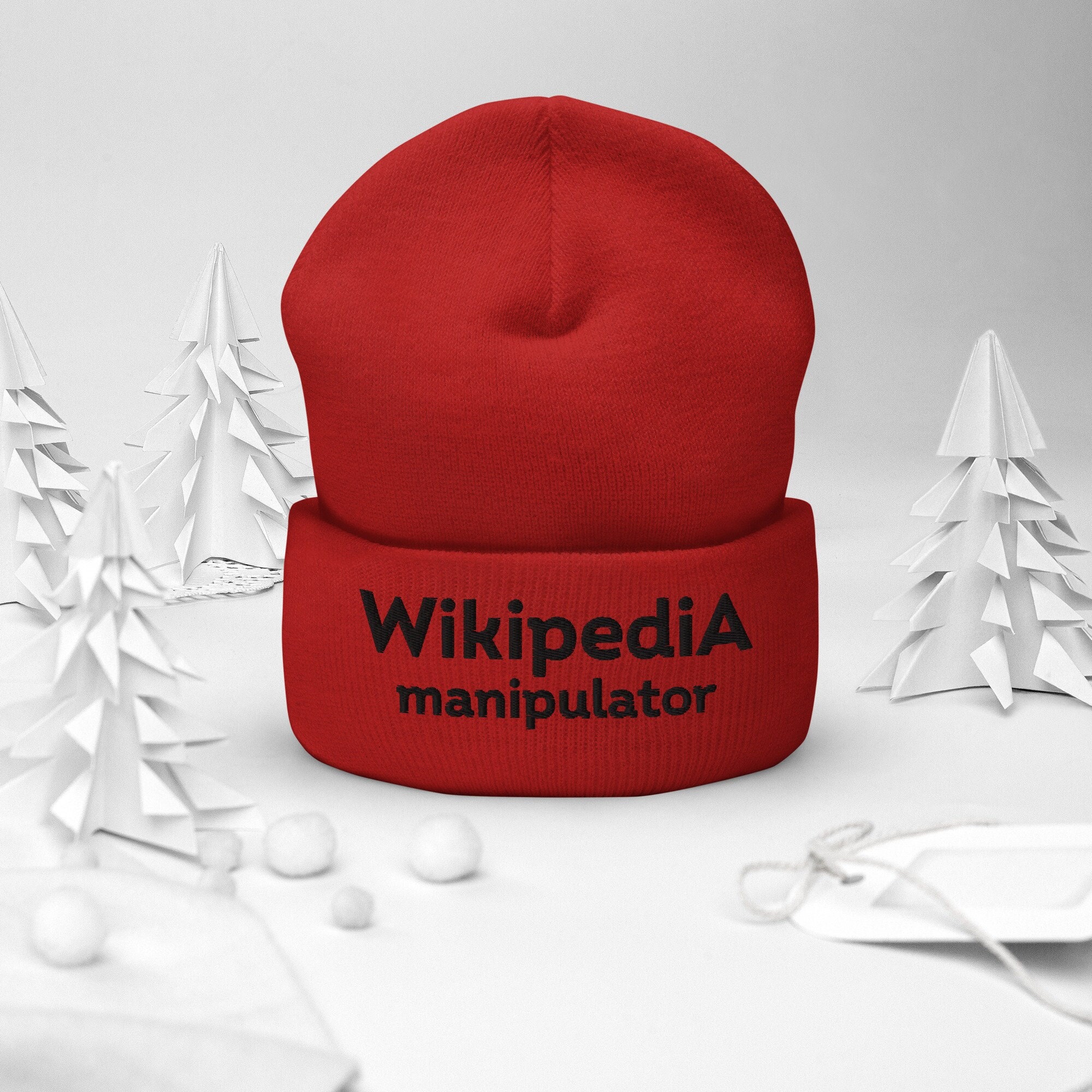 Wikipedia Manipulator Stickerei auf Cuffed Beanie