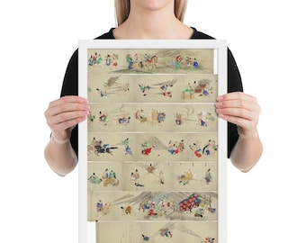 Fart War Canvas | He-gassen, vintage Japanese art scroll | Japanese fart war humour framed poster