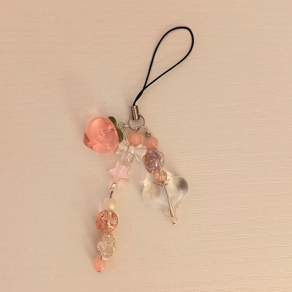 Cute y2k pink peach beaded phone charm