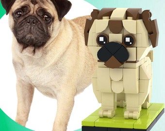 Vollständig anpassbare britische Bulldogge mit 1 Hundefoto, individuelle Ziegelfiguren, kleine Partikelblöcke, Brick Me-Figuren, individuelle britische Bulldogge