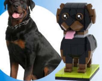 Vollständig anpassbarer Rottweiler mit 1 Hund, Foto, individuelle Ziegelfiguren, kleine Partikelblöcke, Brick Me-Figuren, individuell angepasst, nur Rottweiler