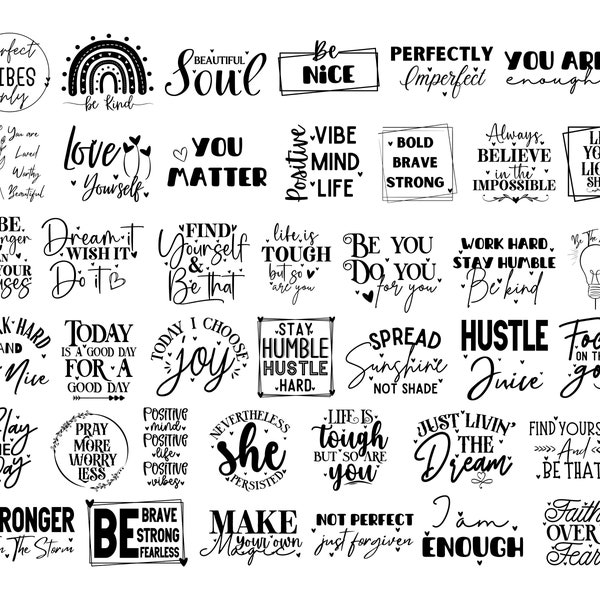 40 Motivational Svg Bundle, Positive Quote, Saying Svg, Png Files, Funny Quotes cut files for cricut, Inspirational svg