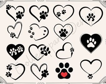 Paw Heart SVG Bundle, Dog Lover Silhouette (Digital Files)