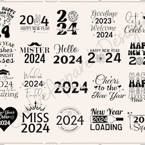 Happy New Year Svg Bundle,  New Year&#39;s Eve Svg, Cheers 2024 Svg,  New Year 2024, New Year Quote Svg Bundle,  New Year Party T shirt